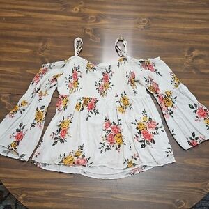 Torrid Floral Off-Shoulder Blouse - Pink and Yellow on White